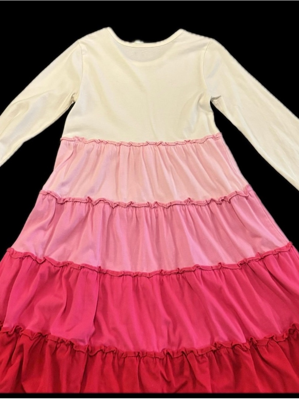 Garnet Hill Cream Top Tiered Ombré Pink Long-Sleeve Dress